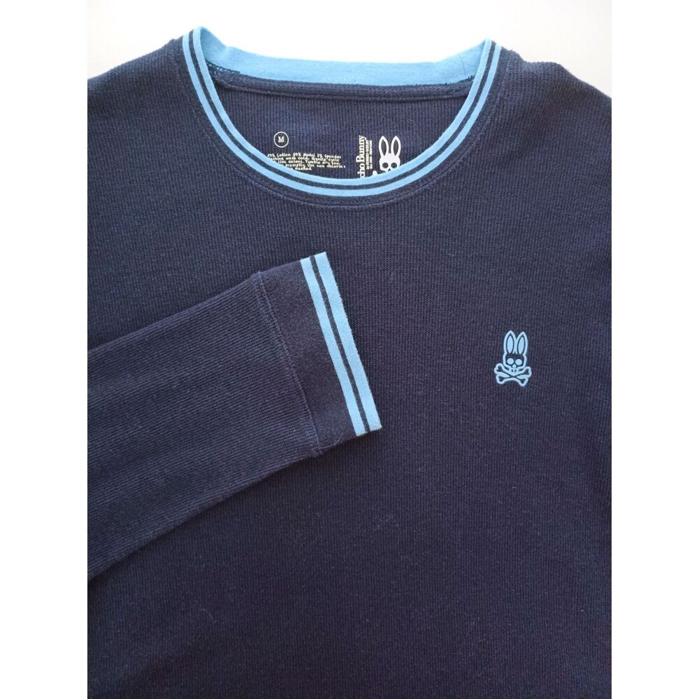 Psycho Bunny Waffle Knit Thermal Shirt Long Sleeve Logo Medium Crew Neck EUC